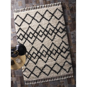 Morocco Modern Moroccan Berber Geometric Plush Soft Boho Shaggy Tassel Ivory/Charcoal Rug-Origins-Rug Love - The Most Loved Rug Store